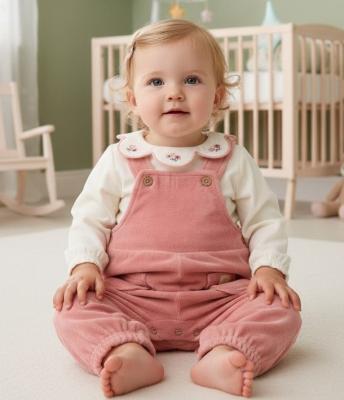 RBJ15820 Velour Scalloped Dungaree and Bodysuit (3-9 months)
