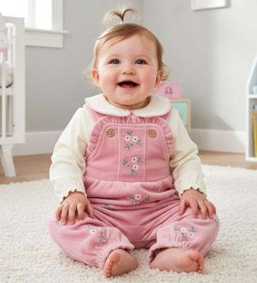 RBJ15822 Velour Embroidered Dungaree and Bodysuit (3-9 months)