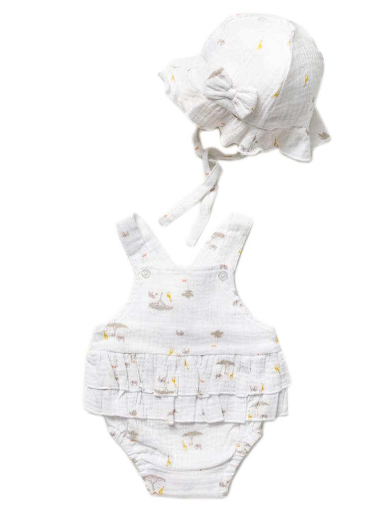 Rock a bye boutique W23879  RBW23879 Muslin "Safari Animals" Short Dungaree Set (0-12m)