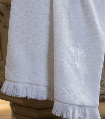SB110-063W  Christening Lace Shawl with White Embroidery 