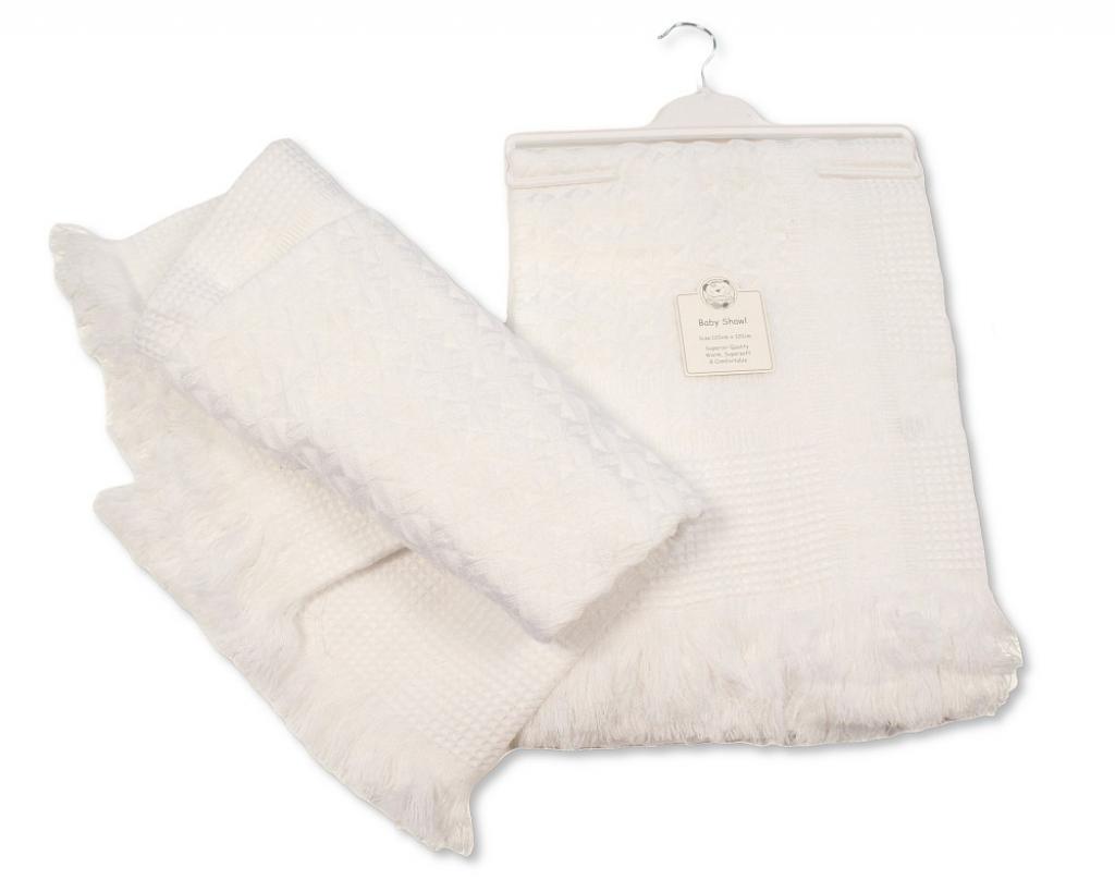 Snuggle Baby  5035320100333 SB110-033W White Shawl with Fringe