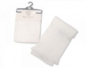 SB110-063W  Christening Lace Shawl with White Embroidery 
