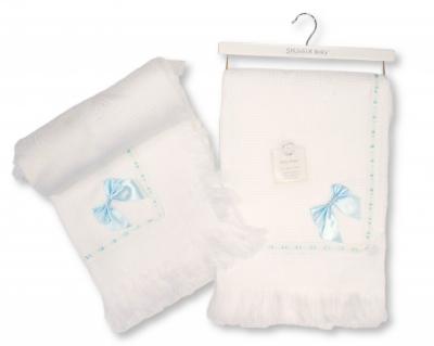 SB110-399B  Sky "Lace and Bow" Shawl with Fringe 