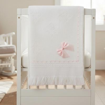 SB110-399P  Pink "Lace and Bow" Shawl with Fringe 