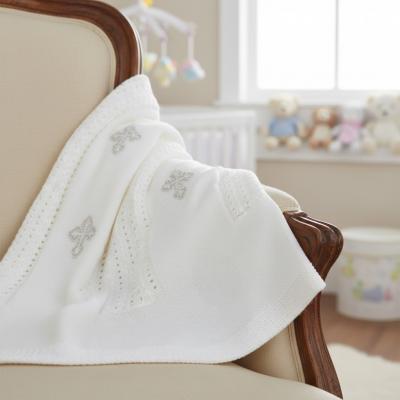 SB110-426-W  Christening Shawl with Silver Embroidery 