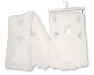 SB110-426  Christening Shawl with Silver Embroidery 