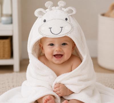 SB120-001W "Giraffe " Hooded Towel White/Grey