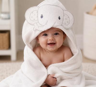SB120-002W  "Elephant" Hooded Towel White/Grey 
