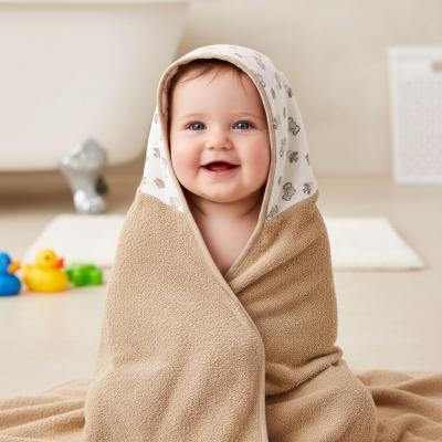 SB120-102T   "Elephant Giraffe " Hooded Towels Taupe/White 