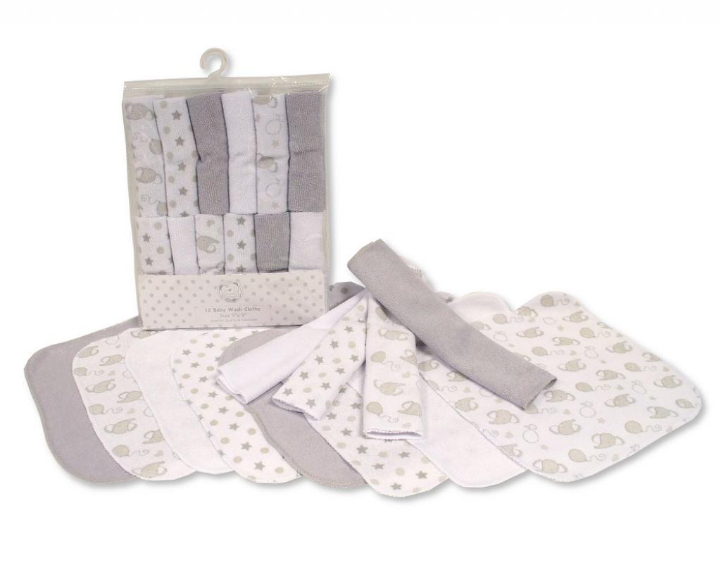 Snuggle Baby GP-25-1057G 5035320725574 SB25-1057G Grey "Elephant" 12 Piece Wash Cloth Set