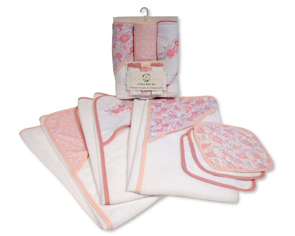 Snuggle Baby GP-25-1276P 5035320425764 SB25-1276P "Flowers" Hooded Towel and Wash Cloths Set