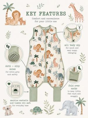 SSSS-0-SAF  Safari 0.5  Tog Sleep Suit  (3-36 months Choose)