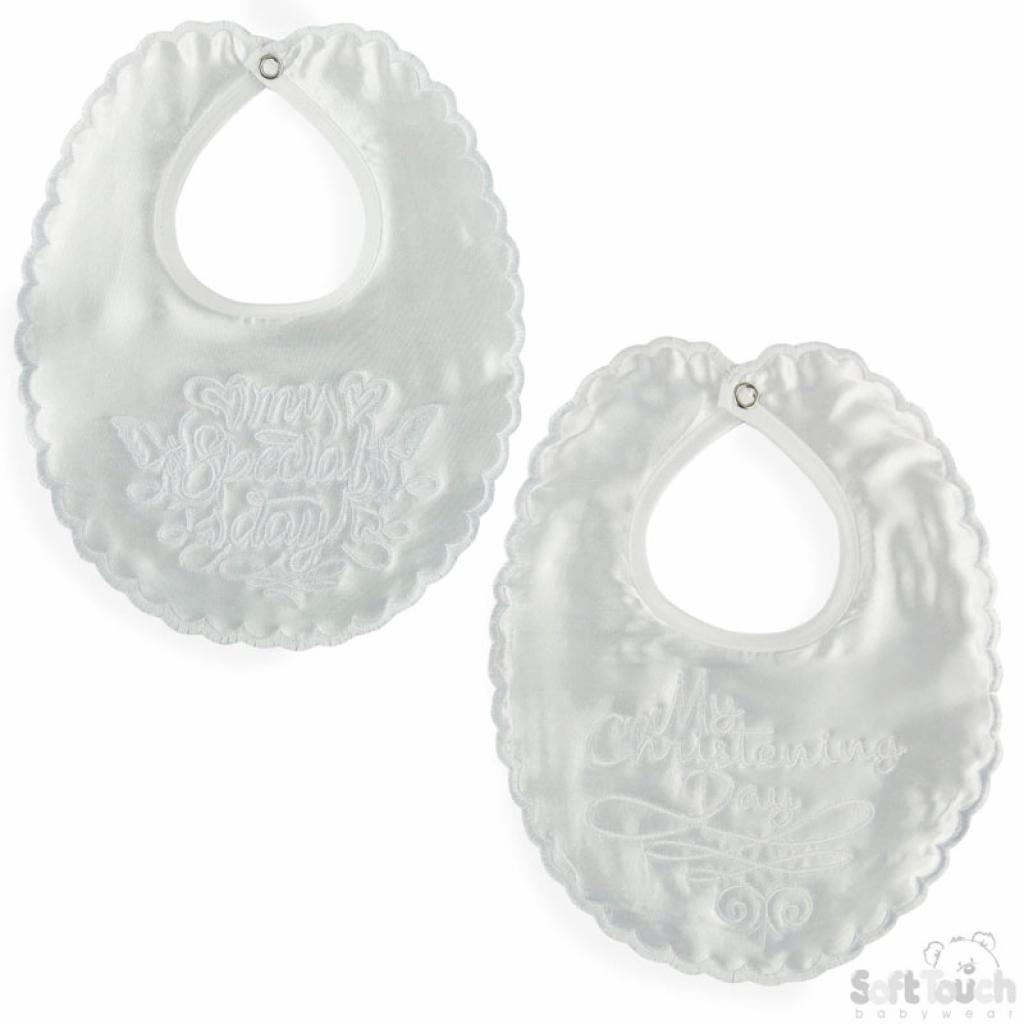 Soft Touch 2P5172-W 5023797 201073 STP5172-W White Satin Christening Bib