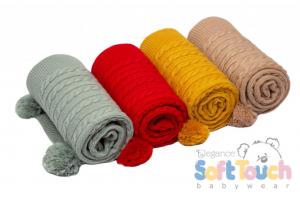 Soft Touch 4ABP12-P 5023797310881 STABP12-P Pink Elegance Cable Knit Wrap with Pom Poms