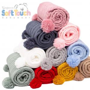 Soft Touch 4ABP12-P 5023797310881 STABP12-P Pink Elegance Cable Knit Wrap with Pom Poms