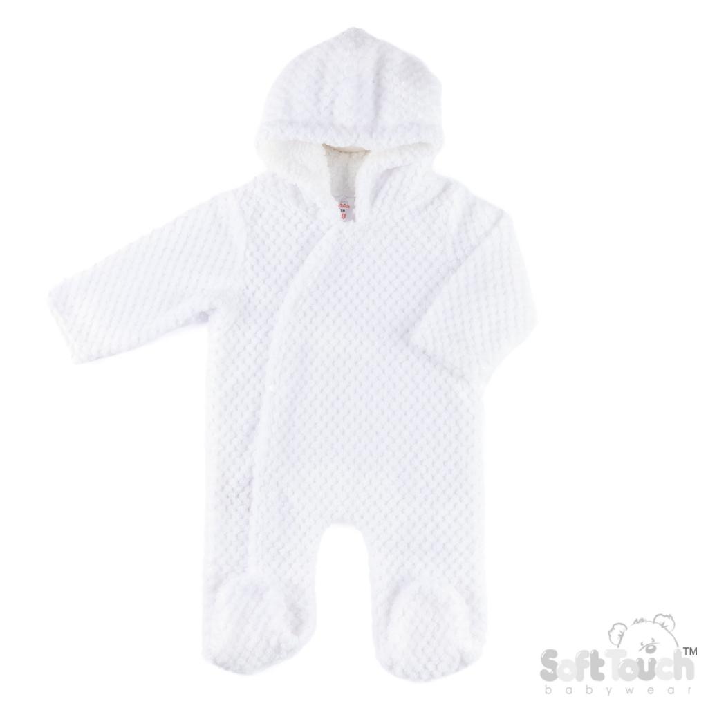 Soft Touch 4AL110-W 5023797318467 STAL110-W White Waffle All In One with Hood (3-9 months)