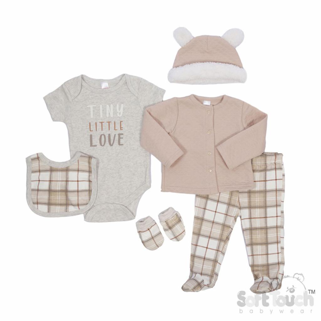 Soft Touch China 5023797310164 STBG314 Quilted Check 6 piece set (0-6 months)