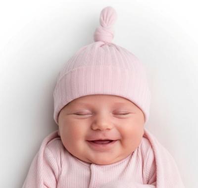 STBH4600-DP Dusky Pink Ribbed Hat (0-6 months)