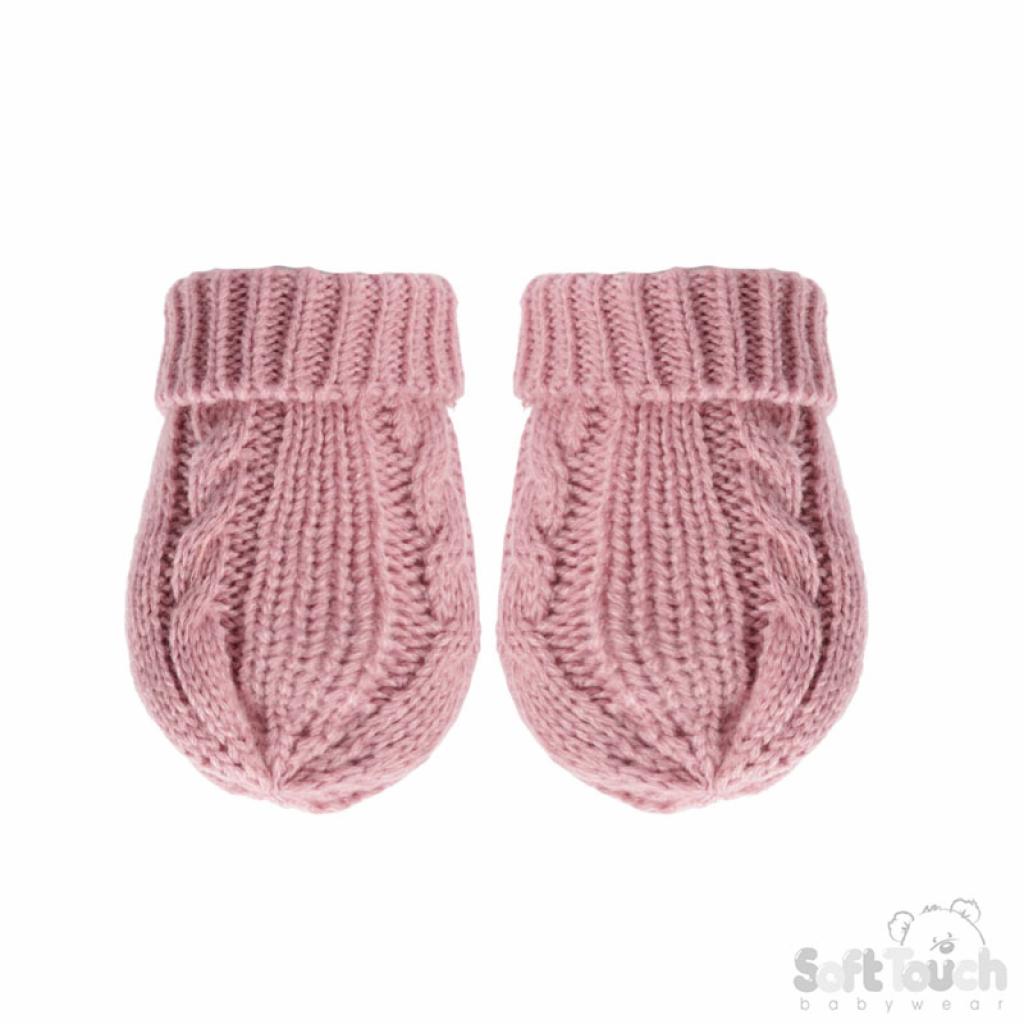 Soft Touch 4BM12-DP-SM 5023797310645 STBM12-DP-SM Dusky Pink Cable Mittens (NB-12 months)