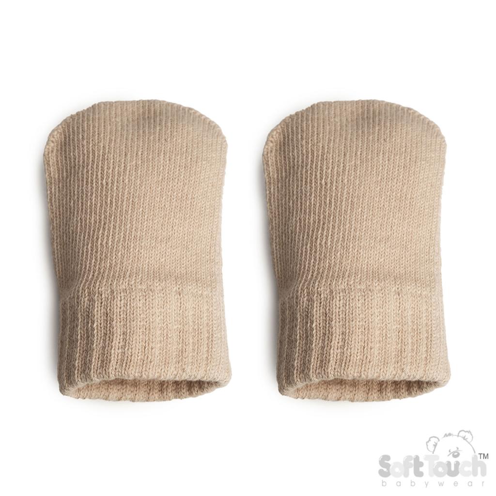 Soft Touch 5023797313936 STBM704-C-Bi Brushed Cotton Mittens Biscuit(NB-12 months)