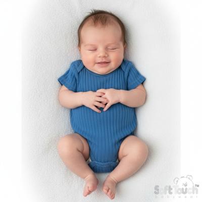 STBS4600-Az Azure Blue Ribbed Bodysuit ( Newborn - 3 months)