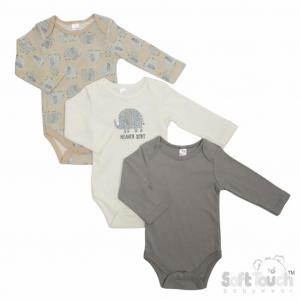 STCC213-BS  Elephant Triple pack Assorted bodysuits  ( 0-6 months)