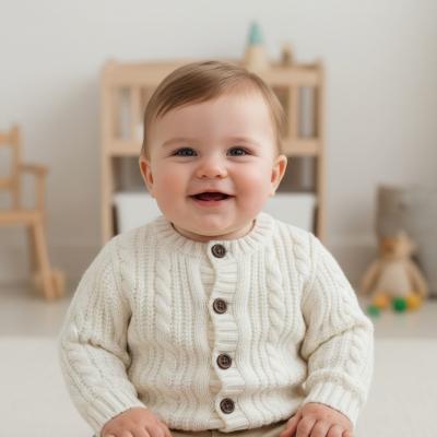 STCD16CR  Cream Cable Cardigan with Wooden Buttons  (0-12m)