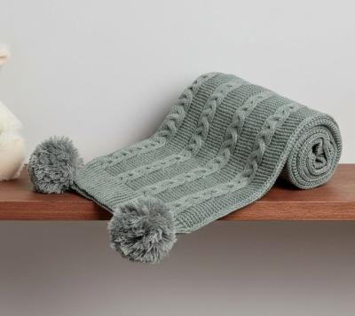 STEABP800-SG Sage Green Zero Cable Knit Wrap with Pom Poms
