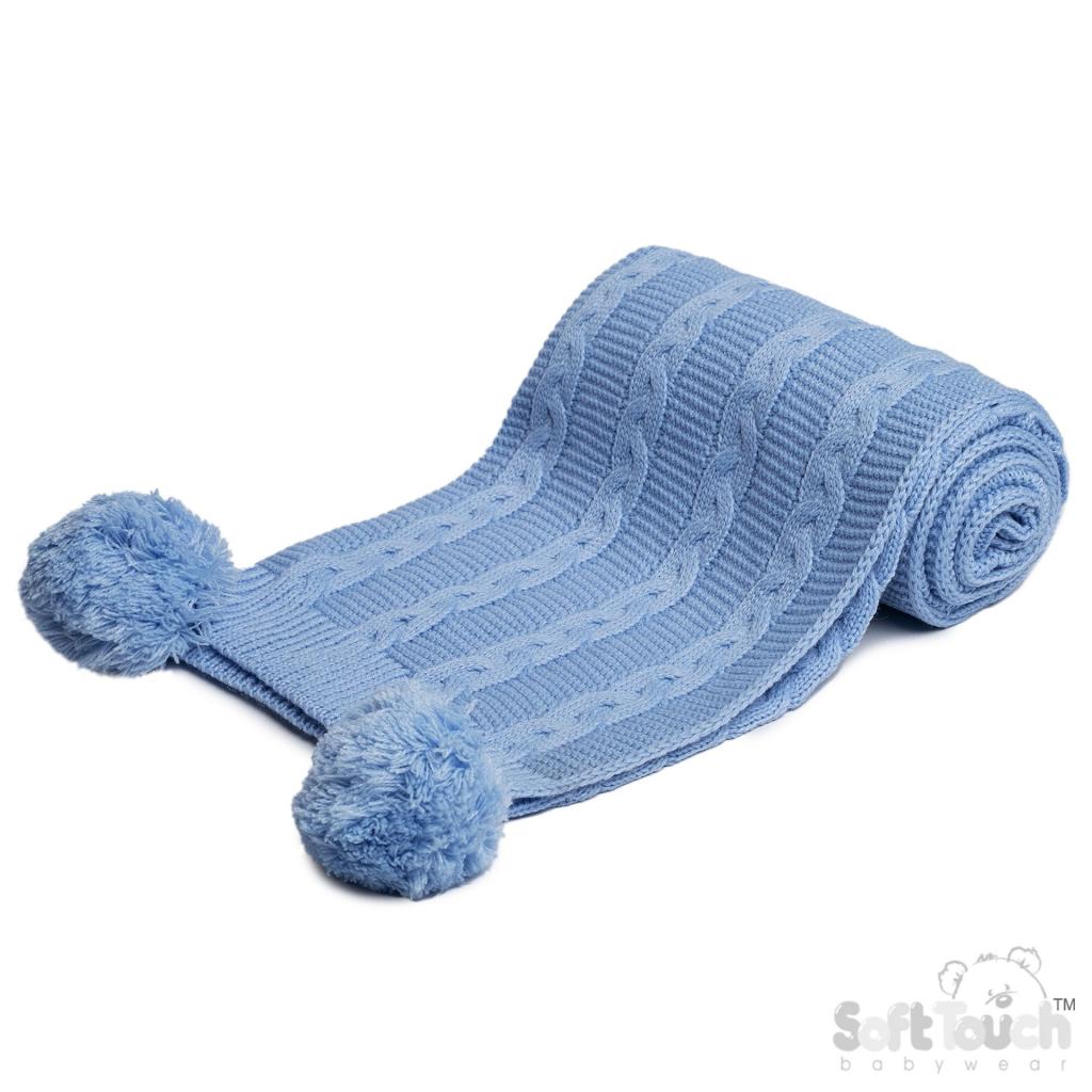 Soft Touch Zero 4ABP12-B 5023797313547 STEABP800-B Sky Zero Cable Knit Wrap with Pom Poms