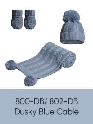Soft Touch Zero EABP800 5023797313592 STEABP800-DBl Dusky Blue Zero Cable Knit Wrap with Pom Poms