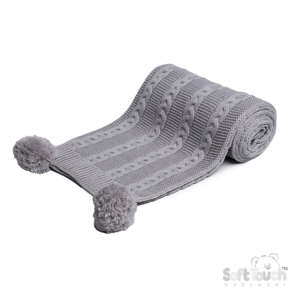 Soft Touch Zero EABP800 5023797313554 STEABP800-G Grey Zero Cable Knit Wrap with Pom Poms