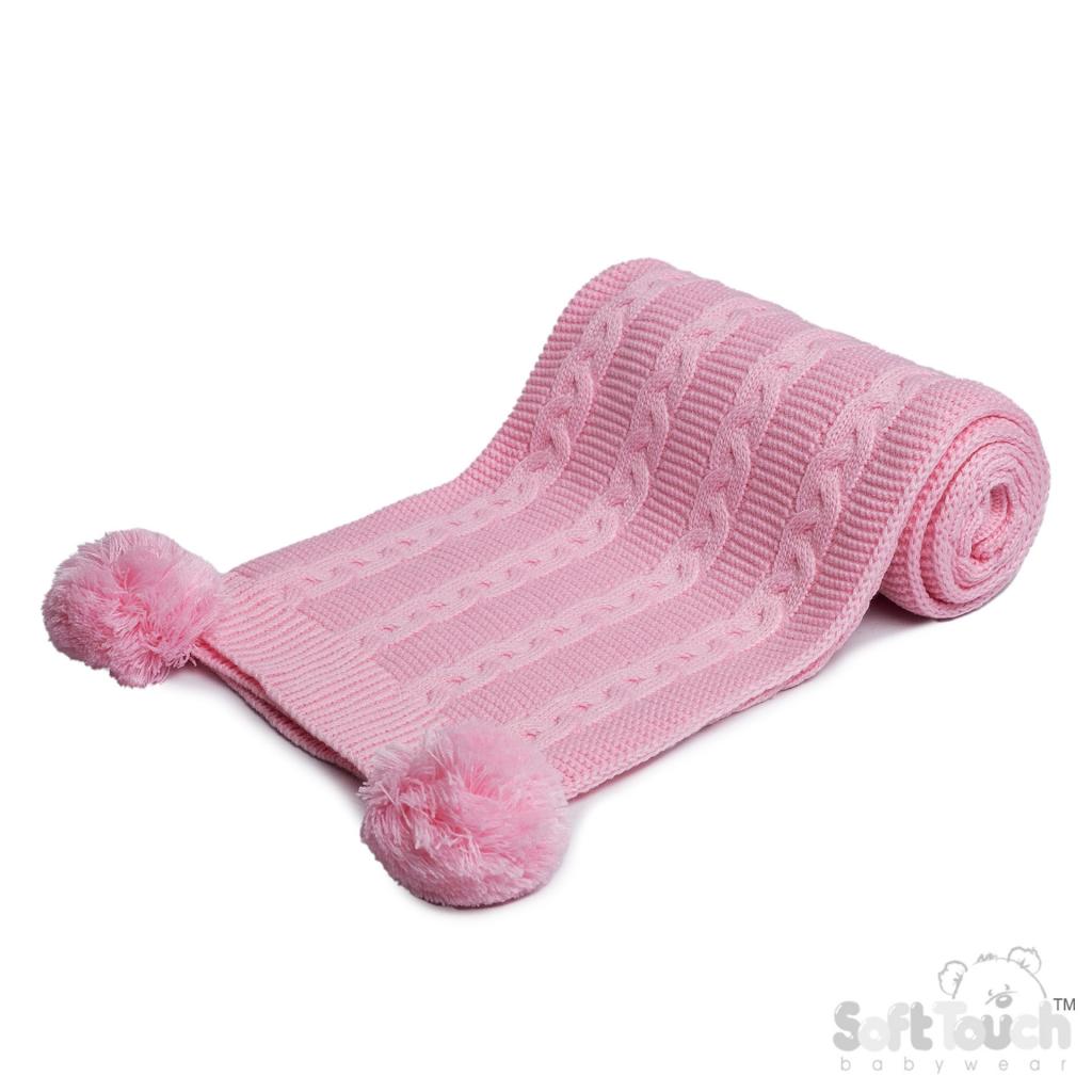 Soft Touch Zero EABP800 5023797313530 STEABP800-P Pink Zero Cable Knit Wrap with Pom Poms