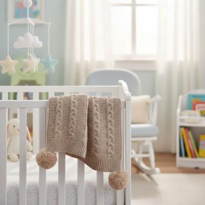 STEABP800Bi Biscuit Zero Cable Knit Wrap with Pom Poms