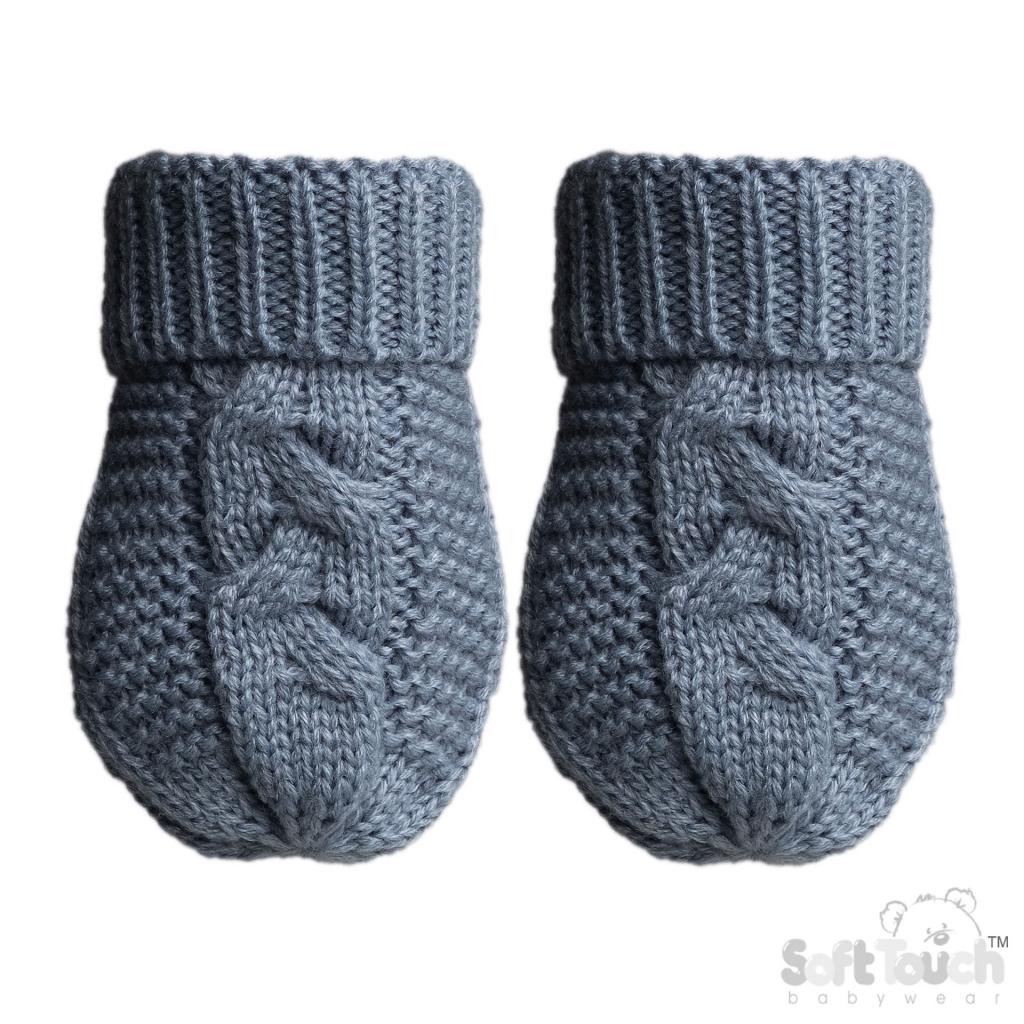 Soft Touch Zero EBM800 5023797313486 STEBM800-DB Dusky Blue "Zero" Cable Mittens (NB-12 months)
