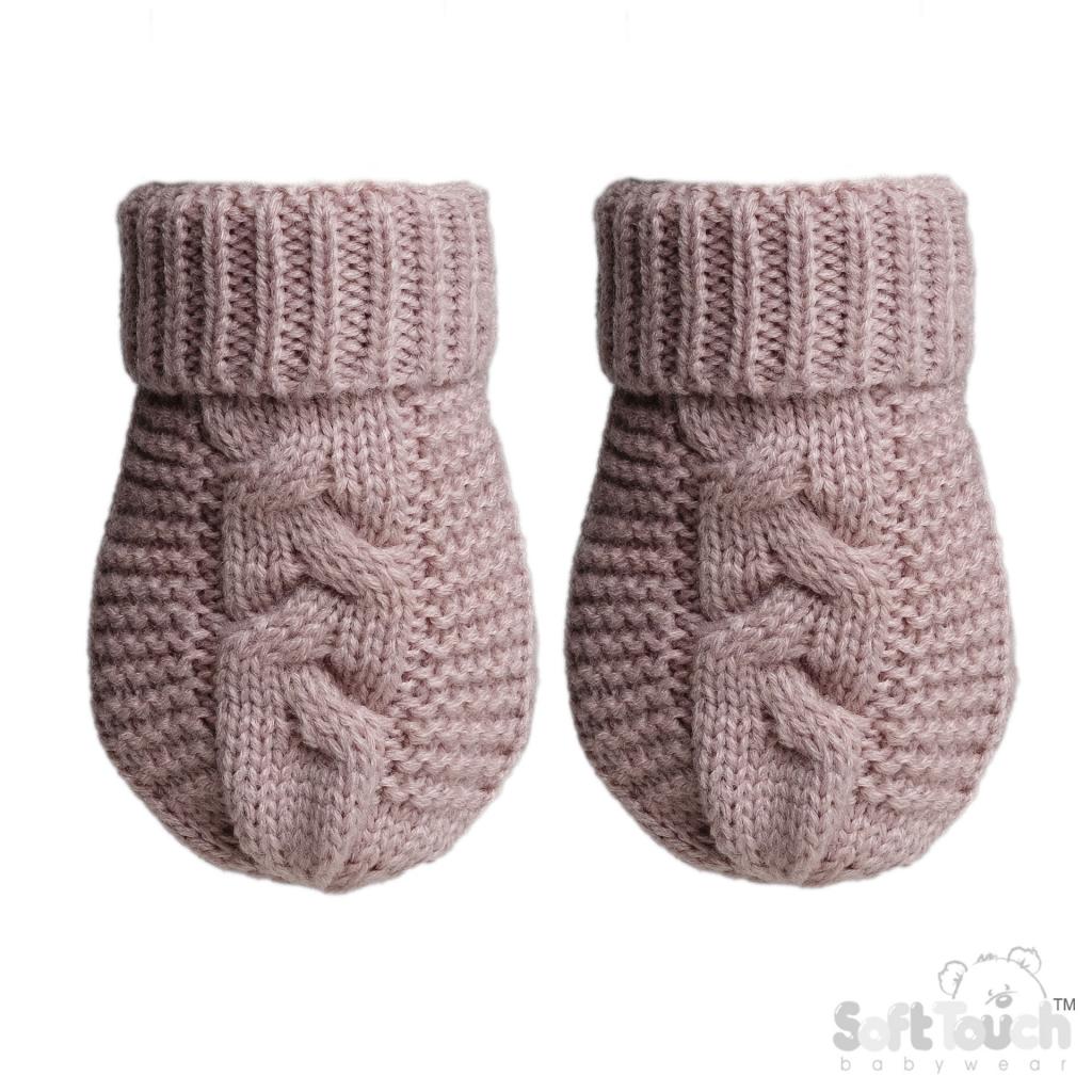 Soft Touch Zero EBM800 5023797313479 STEBM800-DP Dusky Pink "Zero" Cable Mittens (NB-12 months)