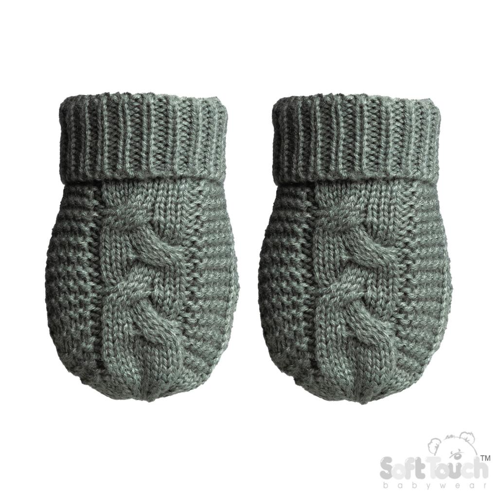 Soft Touch Zero EBM800 5023797313493 STEBM800-SG Sage Green "Zero" Cable Mittens (NB-12 months)