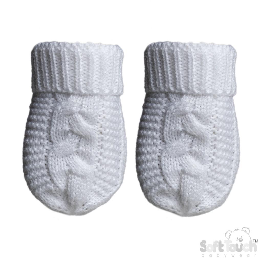 Soft Touch Zero EBM800 5023797313431 STEBM800-W White "Zero" Cable Mittens (NB-12 months)