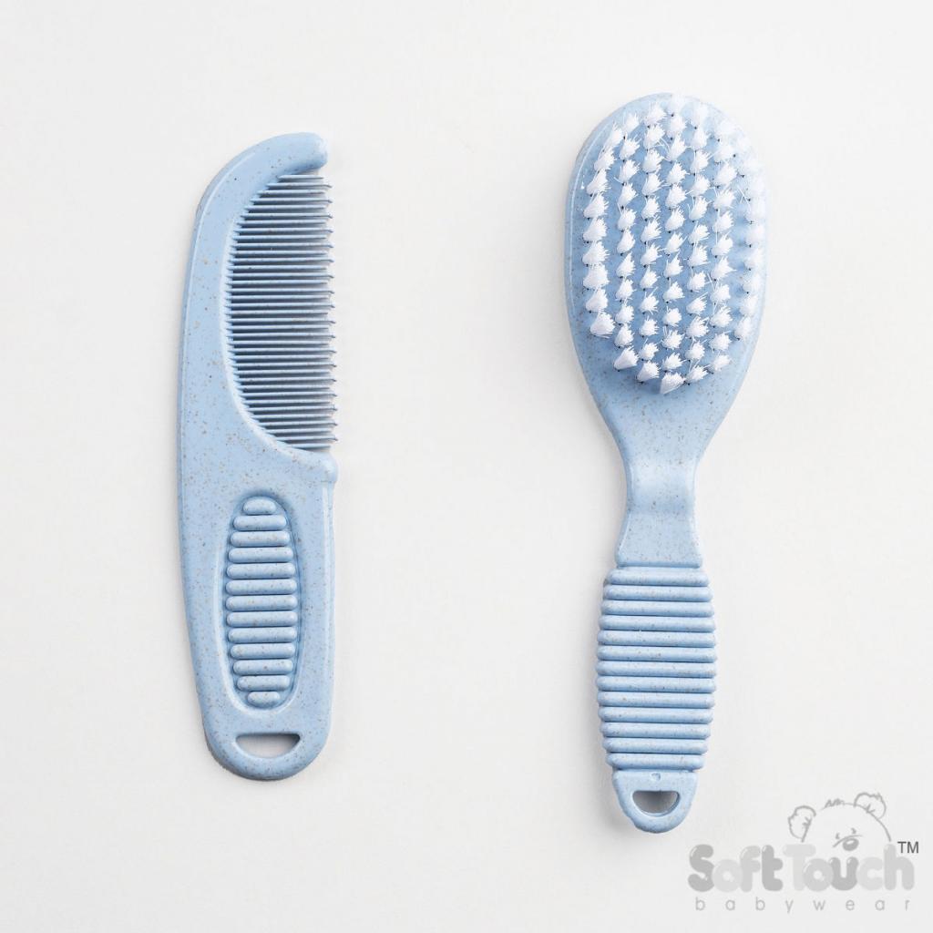 Soft Touch Zero 4EP606-B 5023797503788 STEP607-BP-B Blue Deluxe Wheat Fibre Brush & Comb set