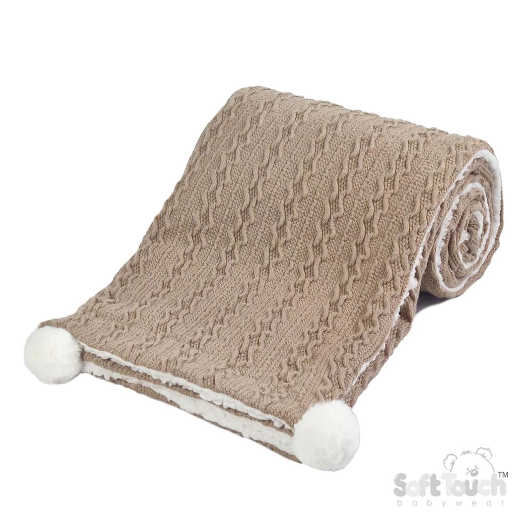 Soft Touch 4FBP188-COF 5023797310010 STFBP188-COF Coffee Cable knit wrap with poms and sherpa