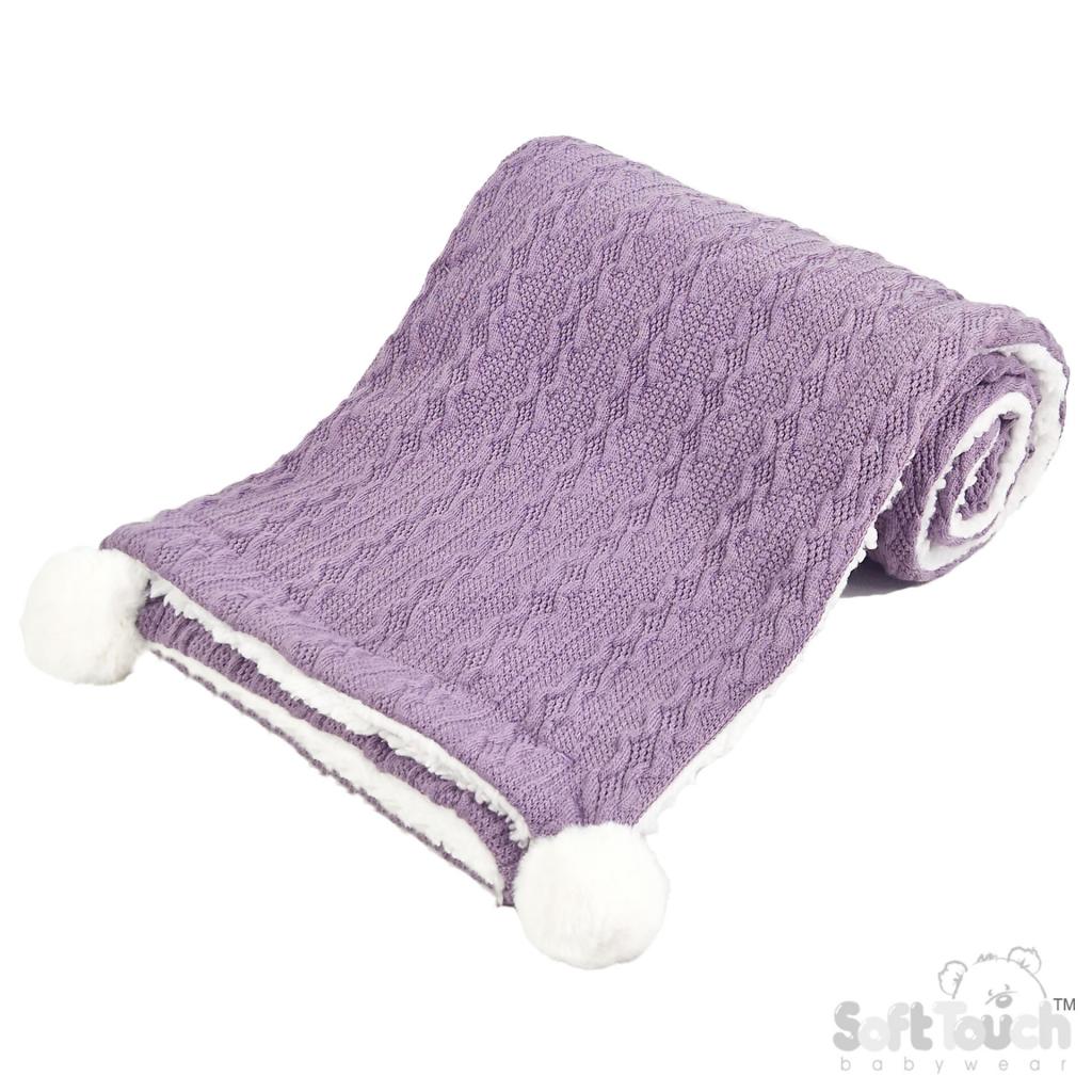Soft Touch 4FBP188-PUR 5023797310034 STFBP188-PU Purple Cable knit wrap with poms and sherpa