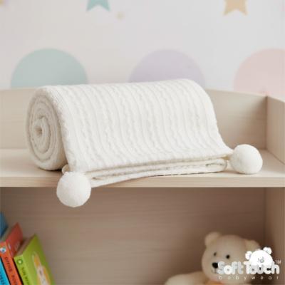 STFBP188-W White Cable Knit Wrap with Poms and Sherpa