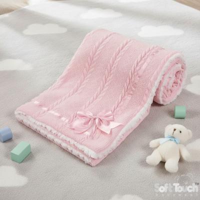 STFBP202-BP Pink Chevron Knit Wrap with Satin Bow and Sherpa
