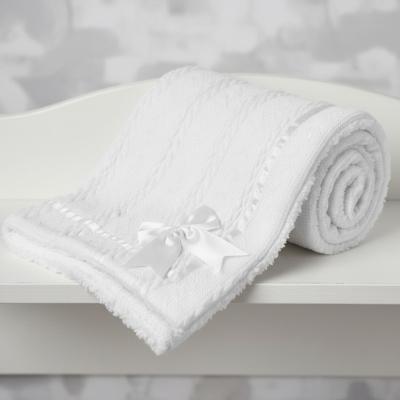 STFBP202-W White Chevron Knit Wrap with Satin Bow and Sherpa