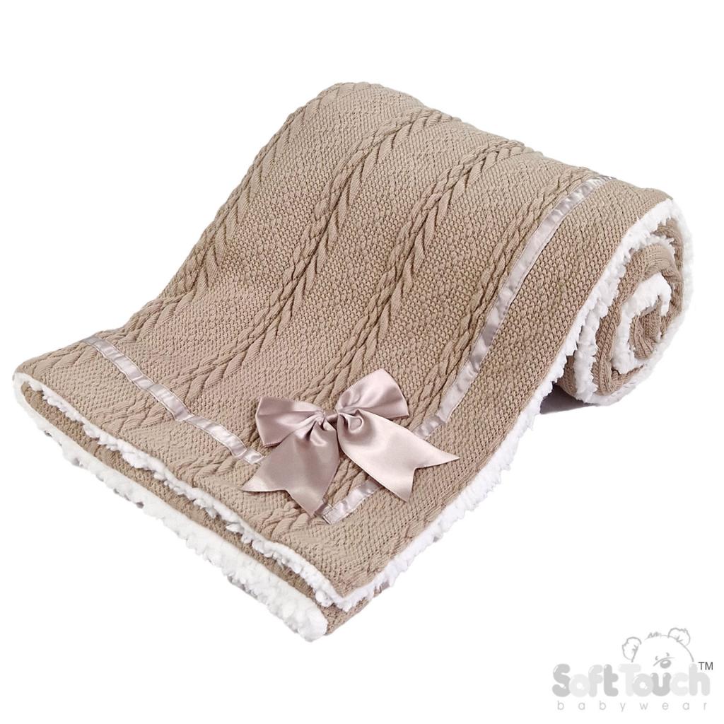 Soft Touch 4FBP202-COF 5023797310119 STFBP202-Co Coffee Chevron knit wrap with satin bow and sherpa