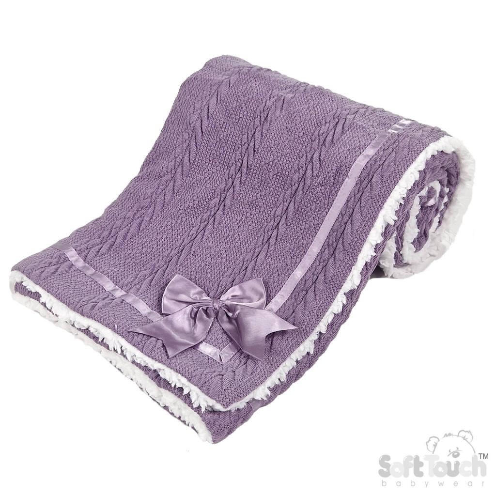 Soft Touch 4FBP202-PUR 5023797310102 STFBP202-PUR Purple Chevron knit wrap with satin bow and sherpa