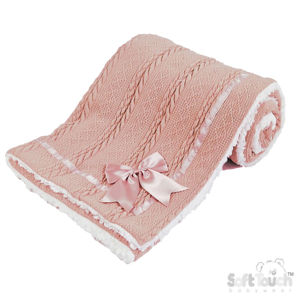 Soft Touch 4FBP202-RO 5023797310096 STFBP202-RO Rose Chevron knit wrap with satin bow and sherpa