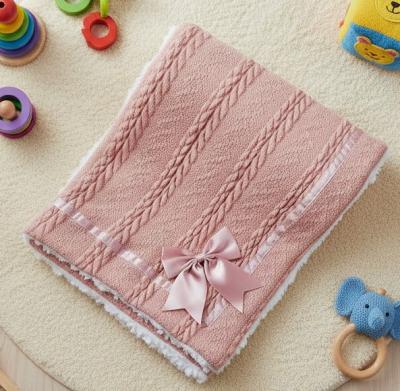 STFBP202-RO Rose Chevron Knit Wrap with Satin Bow and Sherpa