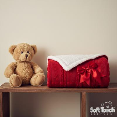 STFBP202-R Red Chevron Knit Wrap with Satin Bow and Sherpa