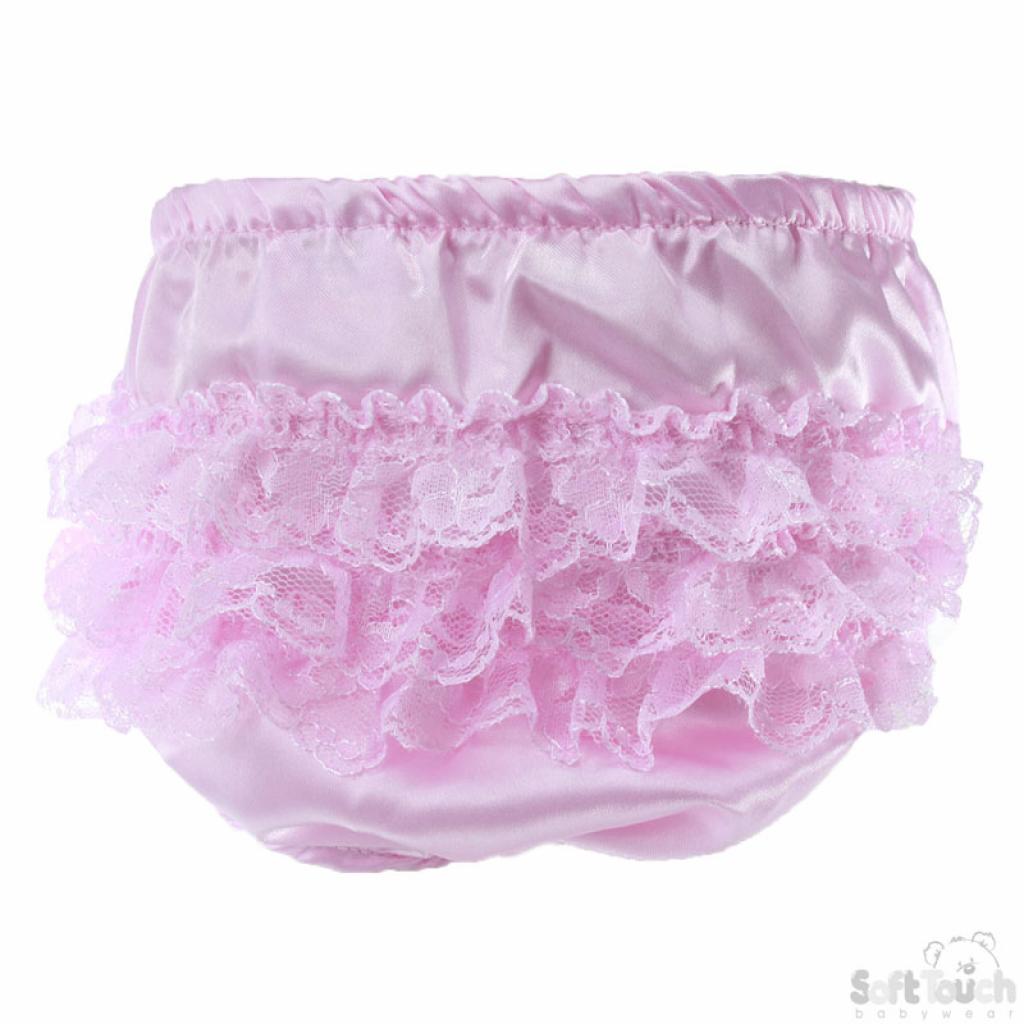Soft Touch  0-6 = 5023797316272, 6-12 = 5023797316289 STFP05-SP Pink Satin Frilly Pant