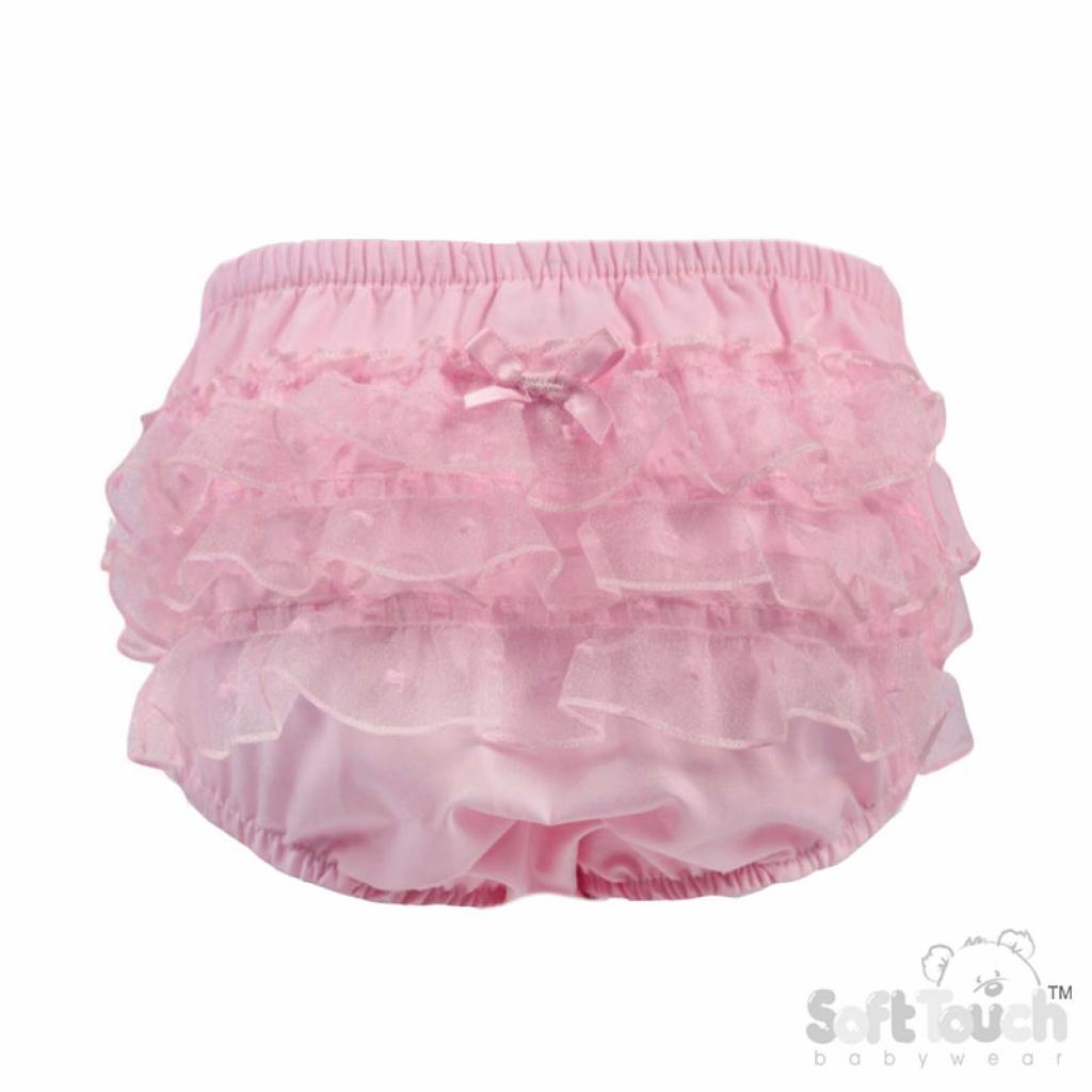 Soft Touch 4FP24-P 0-6 = 5023797316609, 6-12=5023797316647, 12-18 =5023797316654 STFP24-P Pink Lace Pants (Newborn - 24 months)
